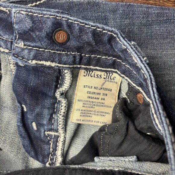Miss Me Signature Boot Jeans Rhinestones Flowers Medium Wash Jeans Size 25 - Picture 10 of 12